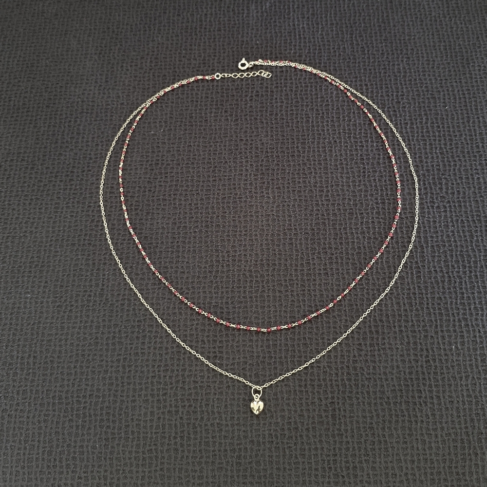 MESH Red❤️ "Splash"🌊 and Gold Heart💛 Double✌️ Necklace - Picture 9 of 16